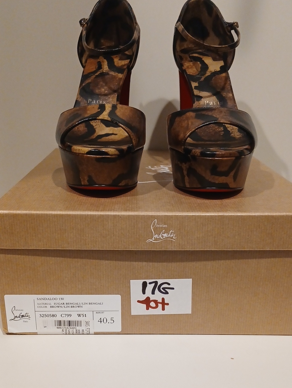 Christian Louboutin Brown Leopard Print Platform Sandals with Red Sole